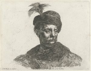 Busto de hombre polaco con bigote y gorra con penacho
Los principios del dibujo (título de la serie)
I principii del disegno (título de la serie) de Stefano della Bella