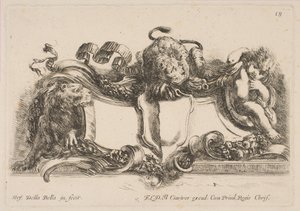 Cartucho Conteniendo un Escudo Vacío Coronado por un León y Enmarcado por un León y un Niño, 1646 de Stefano della Bella