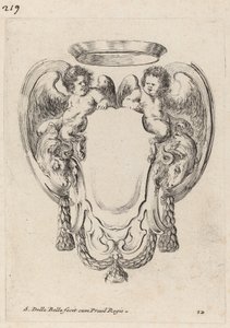 Cartucho con carneros y sátiros infantes de Stefano della Bella
