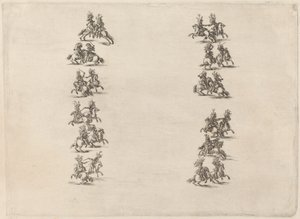 Caballeros luchando en dos columnas de Stefano della Bella
