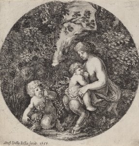 Sátiro femenino amamantando a un niño en un paisaje boscoso, 1656