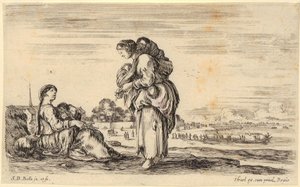 Mujeres observando a los bañistas, lámina 2 de la serie «Diversas figuras y países» de Stefano della Bella