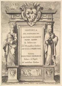 Frontispicio: un monumento decorado con el escudo de armas de los Medici en la parte superior en el centro, llamas a..., 1640 de Stefano della Bella