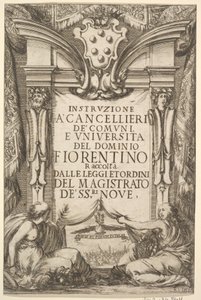 Frontispicio para Instrucciones para Cancilleres: Escudo de armas de los Medici, 1635 de Stefano della Bella