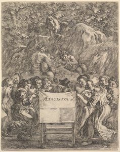 Frontispicio para Las obras de Scarron, el poeta sentado en una silla..., 1649 de Stefano della Bella
