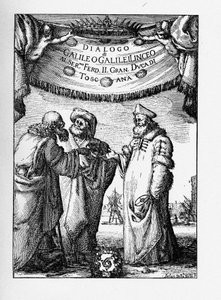 Frontispicio del Diálogo sobre los dos principales sistemas del mundo de Galileo Galilei, 1632 de Stefano della Bella
