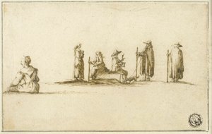 Grupo de hombres y mujeres sentados y de pie de Stefano della Bella