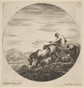 Pastor a caballo conduce animales, de Seis sujetos de animales, ca. 1646