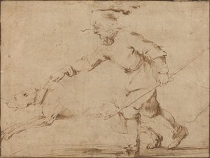 Cazador con un sabueso con correa de Stefano della Bella