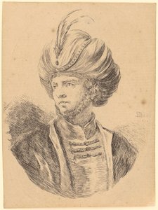 Joven con perilla y turbante, de tres cuartos hacia la izquierda de Stefano della Bella