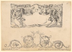Cartucho con dos leopardos; en la parte inferior, friso ornamental con dos cabezas de leopardo de Stefano della Bella
