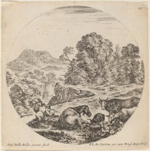 Paisaje con animales y dos pastores sentados, 1646 de Stefano della Bella