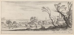 Paisaje con campesino preparándose para cruzar un arroyo, en o antes de 1647 de Stefano della Bella