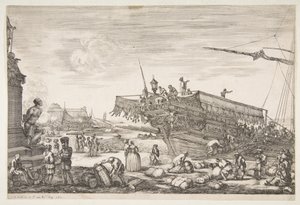 Cargando una galera, de Vistas del puerto de Livorno de Stefano della Bella