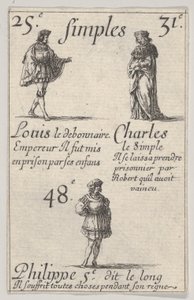 Luis el Piadoso... Carlos el Simple, del Juego de los Reyes de Francia Jeu des Rois, 1644 de Stefano della Bella