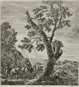 Campesina montada con un niño en sus brazos, placa seis de Las seis grandes vistas de Roma y la Campagna de Stefano della Bella