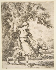 Ninfa sosteniendo un perro grande por el collar, ca. 1654 de Stefano della Bella