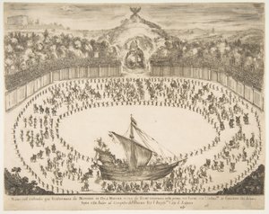 Carroza en forma de barco, escudo de armas del Gran Duque de Módena en la parte superior de Stefano della Bella