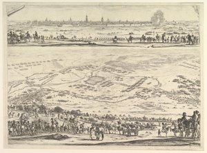 Plano y vista del sitio de Arras: parte inferior de la placa con una vista topográfica con..., 1641 de Stefano della Bella