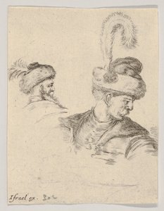 Placa 11: un busto polaco de perfil, girado a la derecha, otra cabeza polaca vista desde..., ca. 1649 de Stefano della Bella