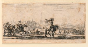 Placa 12, de "Desseins de Queleques Conduites de Troupes, Canons, et Ataques de Villes" de Stefano della Bella