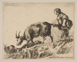 Placa 14: pastora pastoreando cabras, ca. 1641 de Stefano della Bella