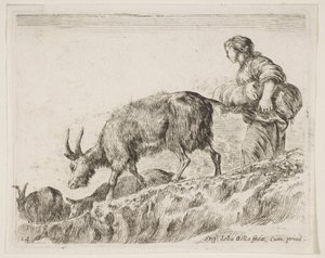 Placa 14: pastora pastoreando cabras, de Diversos animales Diversi animali de Stefano della Bella