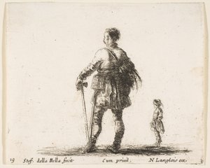 Placa 19: un noble polaco en traje de corte, de pie en el centro, visto desde atrás, ca. 1644-47