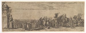 Placa 1: La entrada del embajador polaco en Roma, el escudo de armas de los Medici a la izquierda de Stefano della Bella
