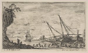 Placa 1: puerto con barcos, de 