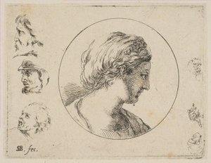 Placa 4: Cabeza de una mujer de perfil, de Segunda colección de varios garabatos y grabados, ca. 1646 de Stefano della Bella
