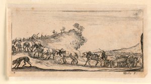 Placa 4, de "Desseins de Queleques Conduites de Troupes, Canons, et Ataques de Villes" de Stefano della Bella