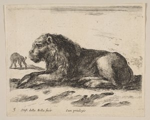 Placa 5: león reclinado, de varios animales Diversi animali, ca. 1641 de Stefano della Bella