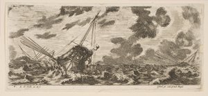 Placa 6: tres barcos en una tormenta, de Diversos embarques Divers embarquements de Stefano della Bella