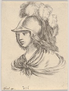 Placa 9: busto de Minerva, con casco con plumas, mirando hacia la izquierda de Stefano della Bella