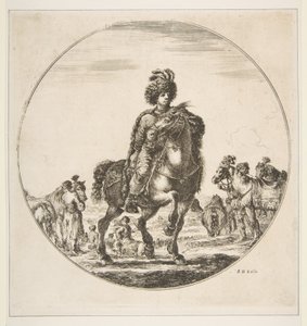 Jinete polaco mirando a la derecha, una composición circular, de Figuras a caballo, ca. 1651 de Stefano della Bella
