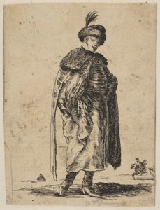 Hombre polaco con bigote vistiendo un abrigo de piel y un sombrero con una pluma, ca. 1648