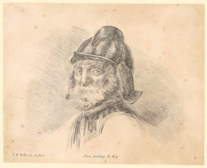Retrato de un hombre barbudo con casco, de tres cuartos hacia la izquierda de Stefano della Bella
