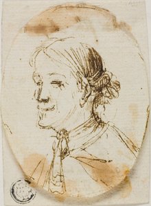 Retrato Busto de hombre con corbata (anverso); Boceto de silla de montar (reverso) de Stefano della Bella