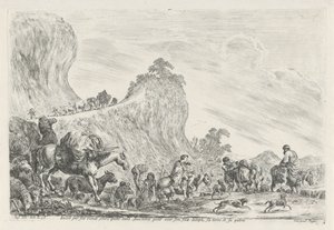 Reis van Jakob cerca de Egipto Iacob en sus viejos tiempos se va sin ira por su hijo José, las tierras y su patria (título sobre objeto) de Stefano della Bella