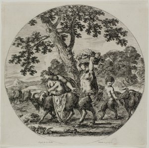 Familia de sátiros caminando de Stefano della Bella