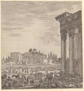 Templo de Antonino Pío y Faustina y el Campo Vaccino de Stefano della Bella
