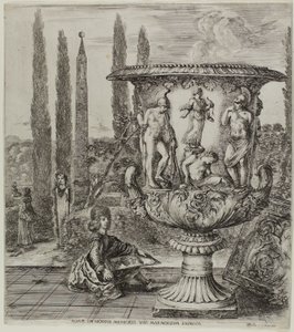 El jarrón Medici, lámina uno de Las seis grandes vistas de Roma y la Campagna de Stefano della Bella