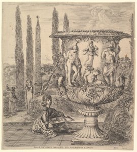 El jarrón Medici, un gran jarrón a la derecha decorado con una representación del sacrificio de... de Stefano della Bella