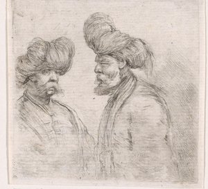 Dos hombres turcos con bigotes y turbantes de Stefano della Bella