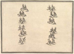 Veinticuatro jinetes duelando y formando dos columnas, de La Gara delle Stagioni, 1652 de Stefano della Bella