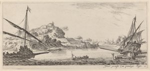 Dos galeras y sus lanzamientos de Stefano della Bella