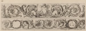 Dos bandas ornamentales con Cupido y cabezas de las Cuatro Estaciones de Stefano della Bella