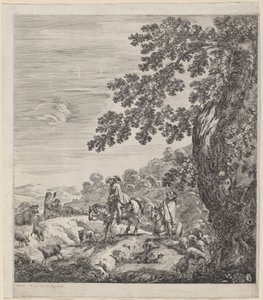 Dos jinetes pasando cerca de un rebaño de animales, 1656 de Stefano della Bella
