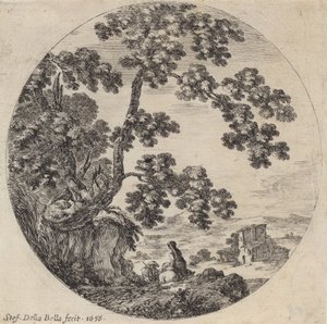 Dos viajeros pasando junto a un viejo roble, 1656